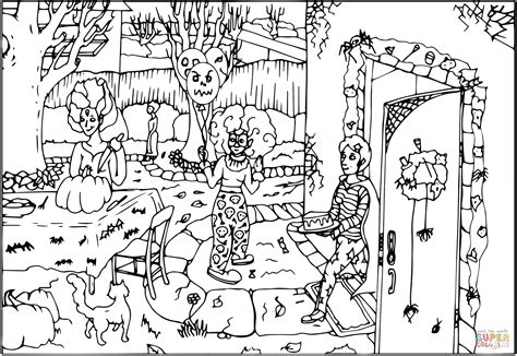 Halloween Party with a Clown coloring page | Free Printable Coloring Pages