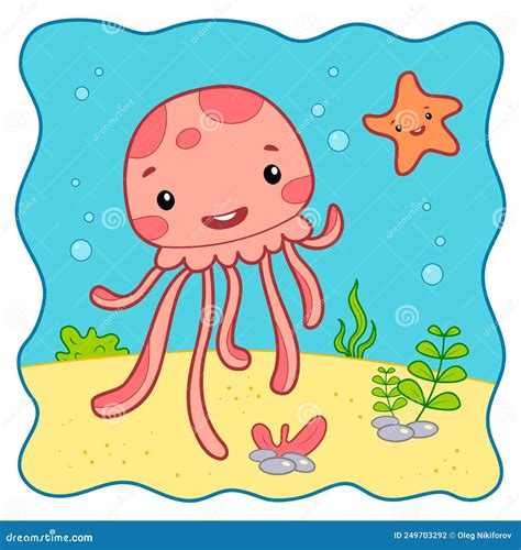 Cute Jellyfish Underwater Cartoon. Jellyfish Clipart Stock Vector - Illustration of wildlife ...