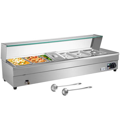 VEVOR Bain Marie Food Warmer 6-Pan, Commercial Food Steam Table 1500W Steam Table Sneeze Guard 6 ...