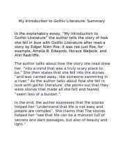 My Introduction to Gothic Literature.docx - My Introduction to Gothic Literature: Summary In the ...