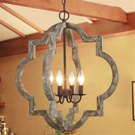 LNC Farmhouse Wood Chandeliers 4-Lights Rustic Pendant Lighting for ...