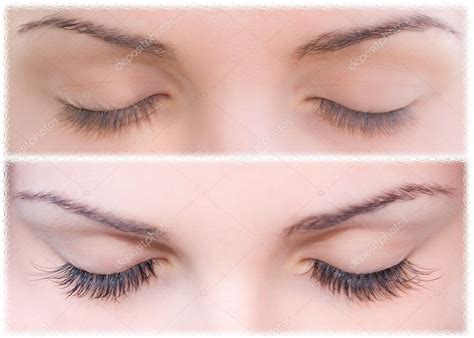 Natural and false eyelashes before and after. — Stock Photo © violanda #9127619