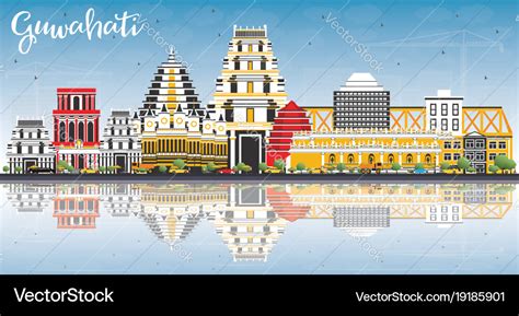 Guwahati india city skyline with color buildings Vector Image