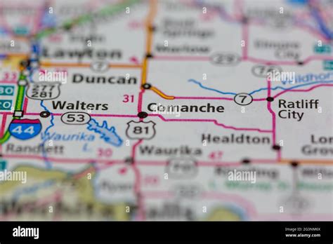 Comanche Oklahoma USA représenté sur une carte de géographie ou une ...