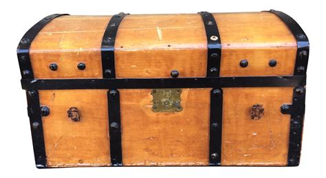 Antique Wooden Trunk With Black Metal Detailing | Chairish