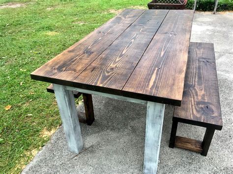 Dark Walnut Farmhouse Table With Benches Rustic Wooden Dark Walnut Top and Creamy White ...