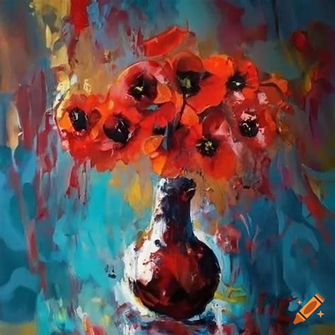 Tableau of poppies and olive trees