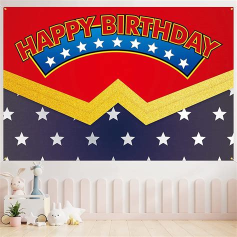 Amazon.com: NA Superhero Birthday Backdrop Banner Red Happy Birthday ...