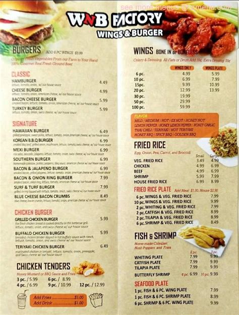 Online Menu of WNB Factory Wings & Burger Restaurant, Stone Mountain, Georgia, 30088 - Zmenu