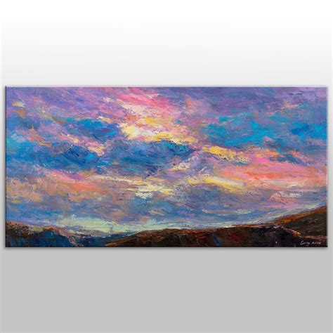 Oil Painting Sunrise in the Mountains, Abstract Canvas Art, Extra Large ...