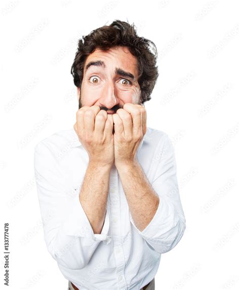 young funny man scared pose. worried pose Stock Photo | Adobe Stock