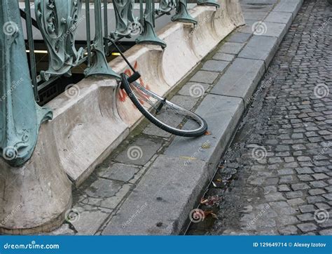 A Broken Bicycle Wheel is All that`s Left Paris, France Stock Photo - Image of danger, caution ...