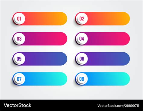 Colorful bullet points with numbers 1 to 8 Vector Image