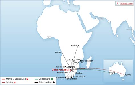 Qantas route map - Southern Africa