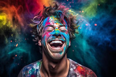 Premium AI Image | Jubilant Celebration A Colorful Portrait of a Young Man's Laughter