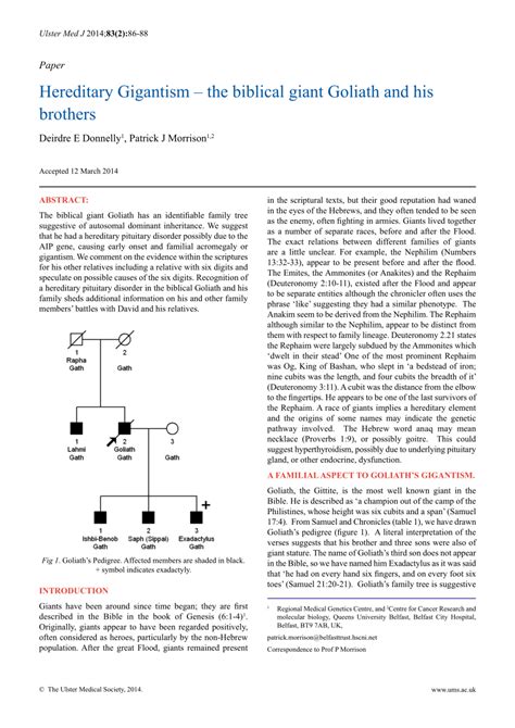 (PDF) Hereditary Gigantism-the biblical giant Goliath and his brothers