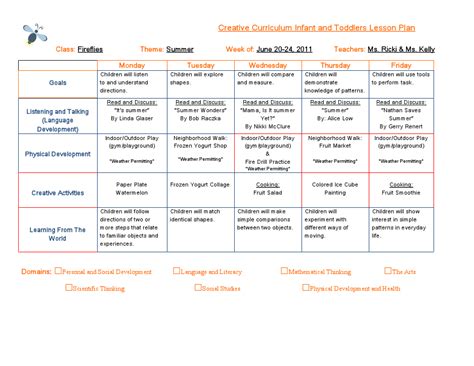 Creative Curriculum Preschool Lesson Plan Template