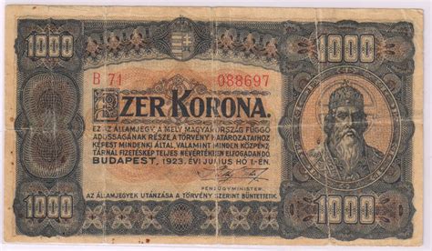 Hungary -Budapest 1000 kroner 1923 used currency note - KB Coins ...