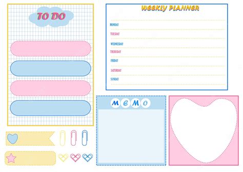 Premium Vector | Set of the cute weekly planner memo paper note ...