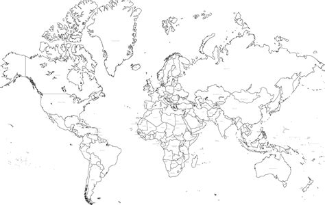 Printable World Map In Black And White - Printable Word Searches