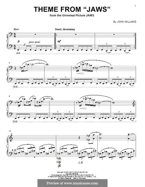 Theme from Jaws by J. Williams - sheet music on MusicaNeo