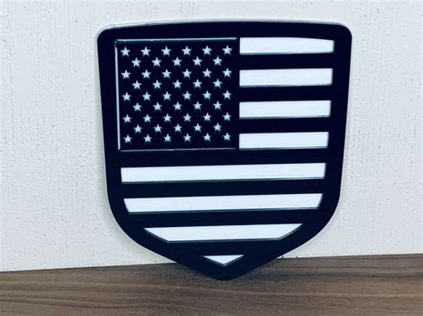 Tailgate Emblem Badge for Dodge Ram 1500 2500 3500 09-18 Black and White US Flag - Mouldings & Trim