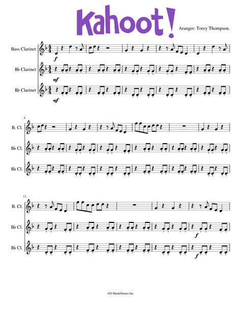 Kahoot for Clarinet Trio Sheet music for Clarinet in b-flat, Clarinet ...