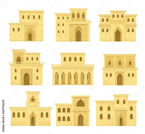 Ancient Arab desert mud houses set. Middle East buildings, traditional ...