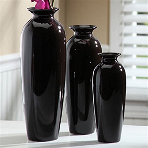 Hosley's Set of 3 Black Ceramic Vases in Gift Box. Ideal Gift for Wedding or Special Occasions ...