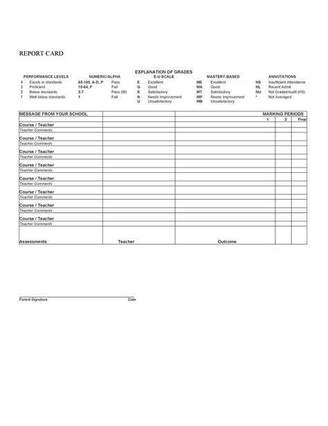 Homeschool Report Card Template Middle School - Professional Sample Template