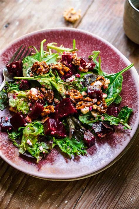 Beet Salad is a blend of sweet, tangy and savory. Fresh greens topped with beets, citrus ...