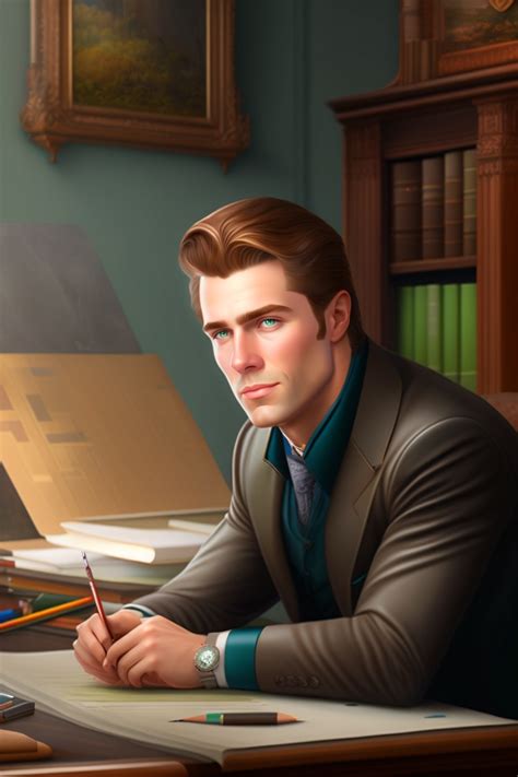 Lexica - A realistic picture male architect sitting at his drawing desk in his office, pale skin ...