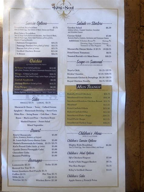 Menu at King Of Soul restaurant, Ferguson