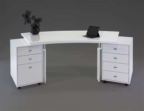 Modern Curved White Lacquer Executive Desk with Two Mobile Files – ComputerDesk.com