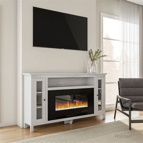 Cambridge Somerset 70-In. White Electric Fireplace TV Stand with Multi-Color LED Flames, Crystal ...