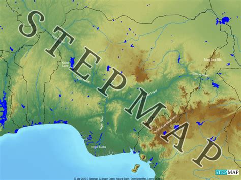 StepMap - Nigeria water and landforms - Landkarte für World