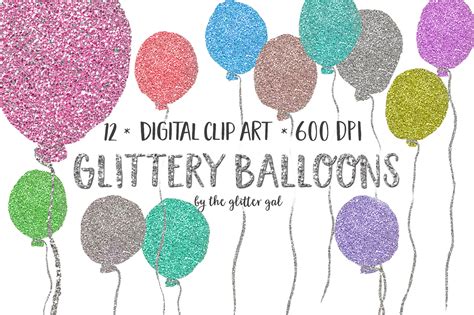 Glitter Balloons Clip Art Set | Custom-Designed Illustrations ...