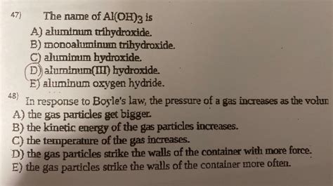 Solved 47) The name of Al(OH)3 is A) aluminum trihydroxide. | Chegg.com