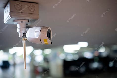 Premium Photo | Cctv camera security in parking garage in the mall for background