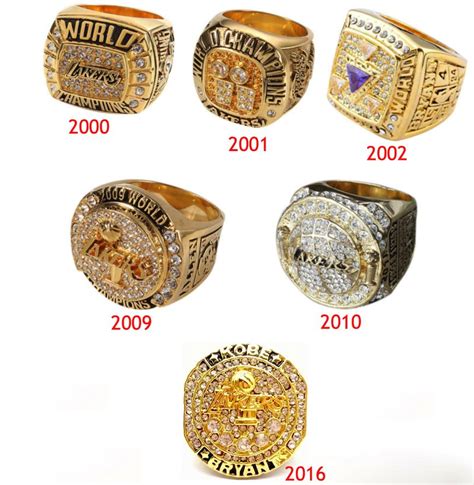 2000,2001,2002,2009,2010,2016 Kobe Bryant Championship Rings 6 PCs-No Box