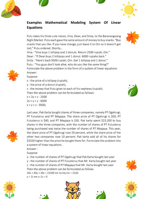 Examples Mathematical Modeling System Of Linear Equations - Examples ...