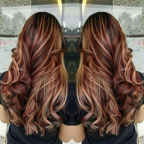 Red lowlights/blonde highlights Dark Brown Hair With Blonde Highlights, Red To Blonde, Brown ...