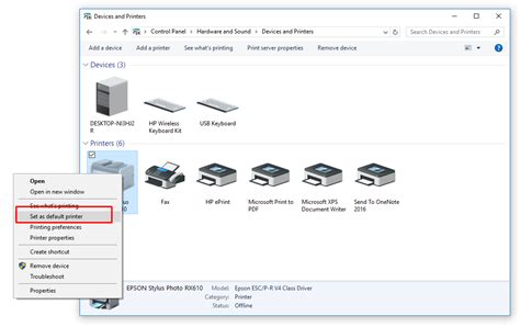 Change Default Printer in Windows 10