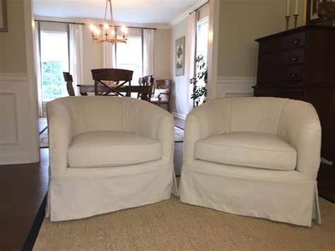 Barrel chairs with drop cloth slipcovers | Slipcovers for chairs, Barrel chair, Drop cloth slipcover