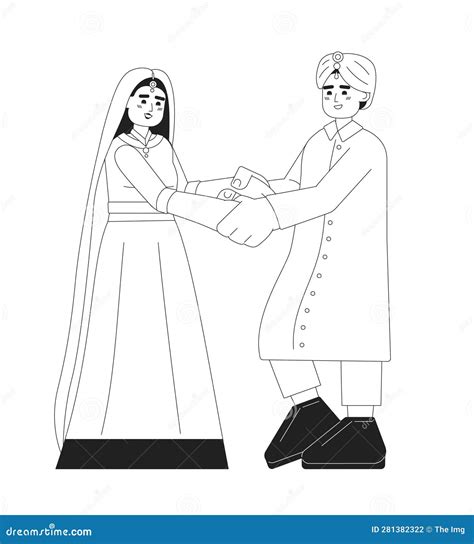 Indian Bride and Groom Reception Monochromatic Flat Vector Characters ...