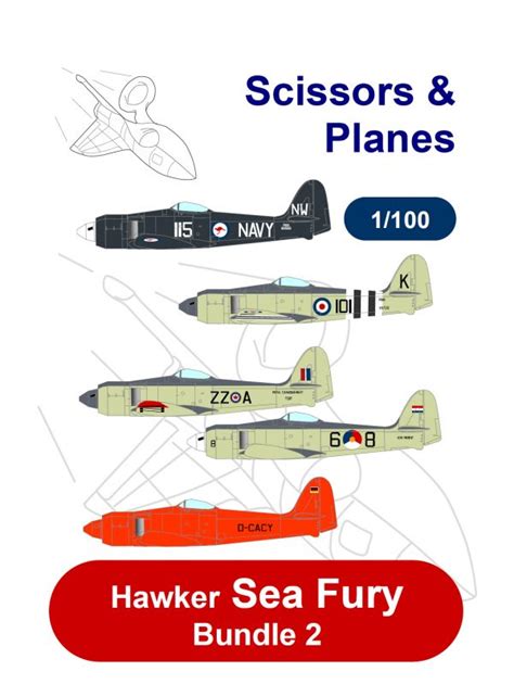 1/100 snp Hawker Sea Fury Bundle 2 Paper model - EcardModels