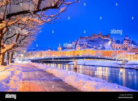 Salzburg, Austria: Winter viewof the historic city of Salzburg with ...