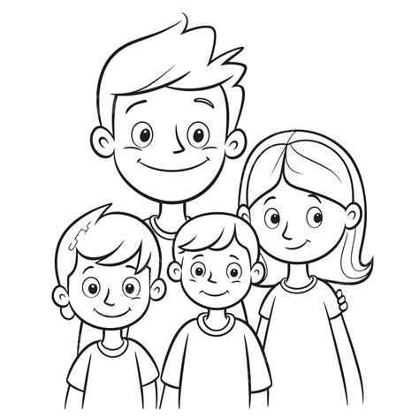 Family Coloring Page Outline Sketch Drawing Vector, Cartoon Family Drawing, Cartoon Family ...