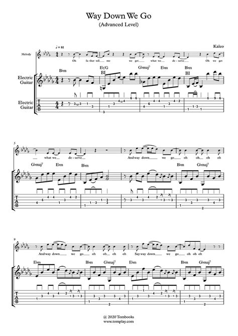 Guitar Sheet Music Way Down We Go (Advanced Level, Solo Electric Guitar) (Kaleo)