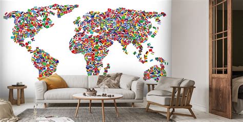 World Map of Flags Wall Mural | Wallsauce UK